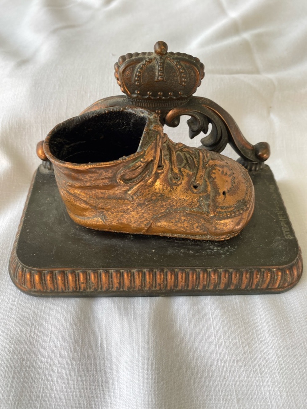 Vintage Bronze Baby Shoe Stand 1950